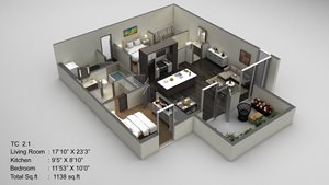 Block 17 Apartments TC 2-1 3D Floor Plan
